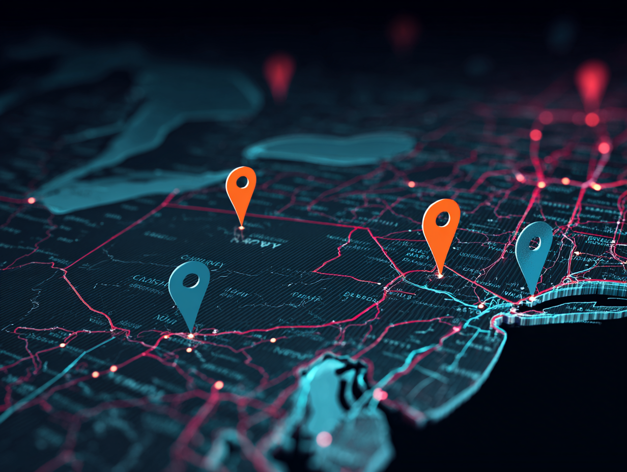 Library soundproofing service area map with location pins across northeastern USA